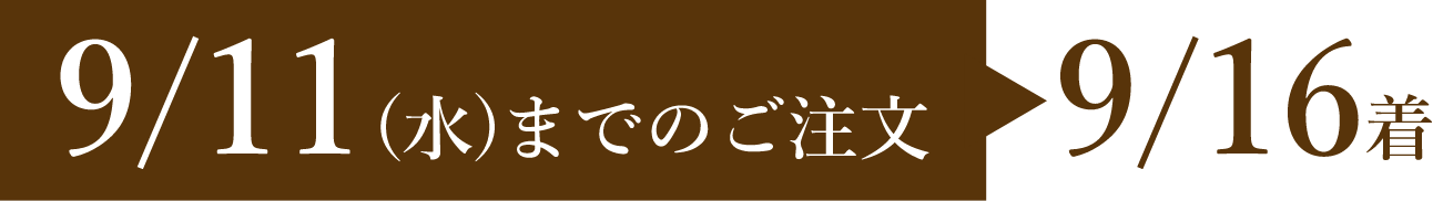 9/11(水)までのご注文→9/16(日)着